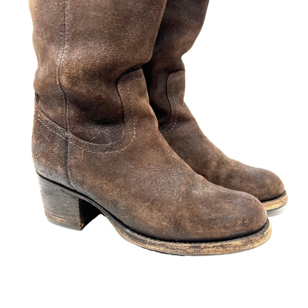 Frye Boots Size 7 B Womens Knee High Heel Brown Leather Riding Suede‎